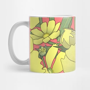 Tossed Yellow Cosmos Wildflowers on Deep Blush Pink Mug